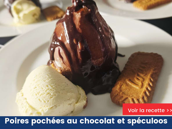 Poires pochées au chocolat et spéculoos